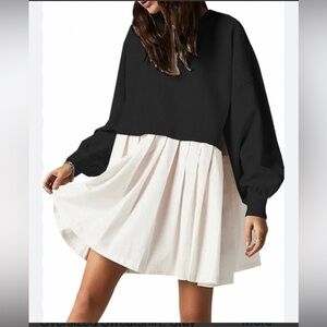 NWT Ugerluv Sweatshirt Pleated Shirt Combo Tunic Shirt Dress XL Black and White
